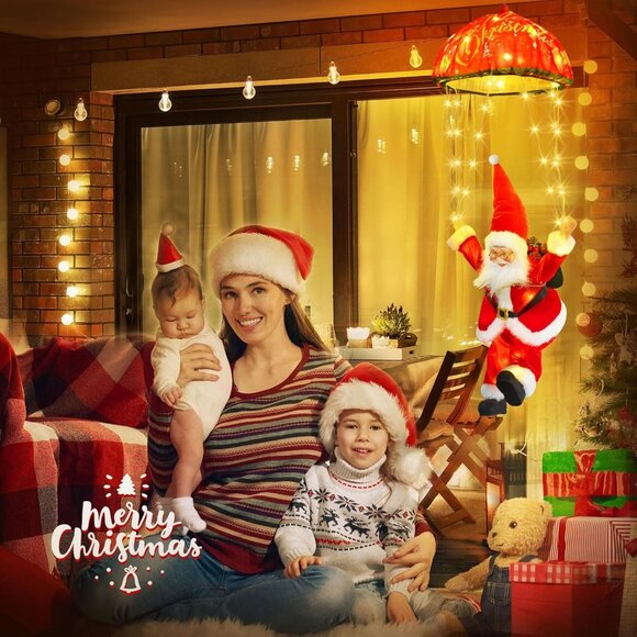 Christmas Lights Outdoor Indoor, Santa Claus Parachute LED Lights, 8 Modes Xmas - Picture 6 of 8